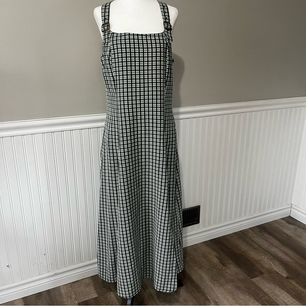 Vintage Green and White Plaid Maxi Overall Style Dress